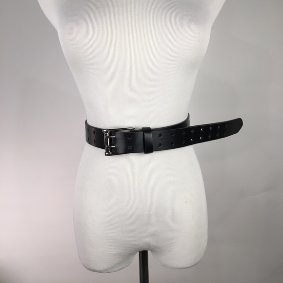 Accessories - Black Leather Double Prong Black Belt Moto M L